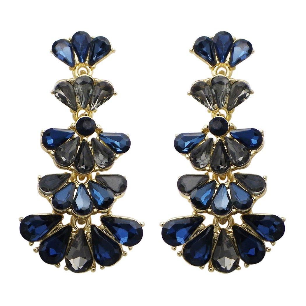 Luxury Navy Blue Stone Earrings for Women Vintage Silver Color Metal Hollow  Drop Dangle Earrings Jewelry